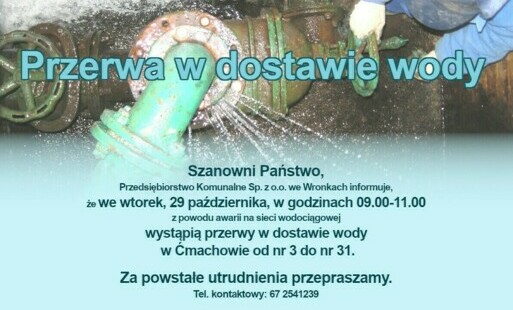 Zdjęcie do Ćmachowo, przerwa w dostawie wody